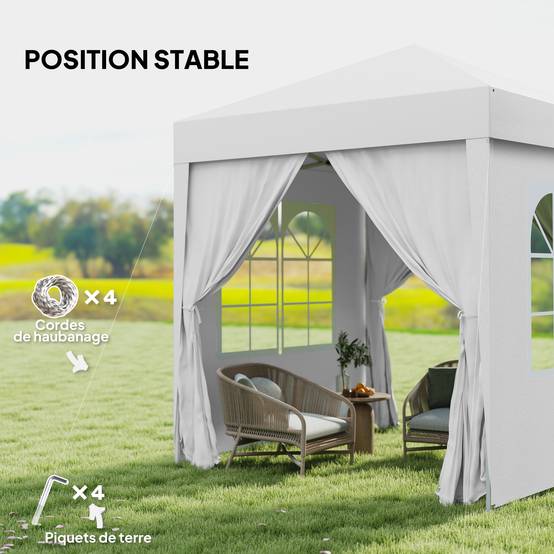 Tonnelle pliante acier blanc 200 x 200 x 240 cm - PANGIVO - Image 8