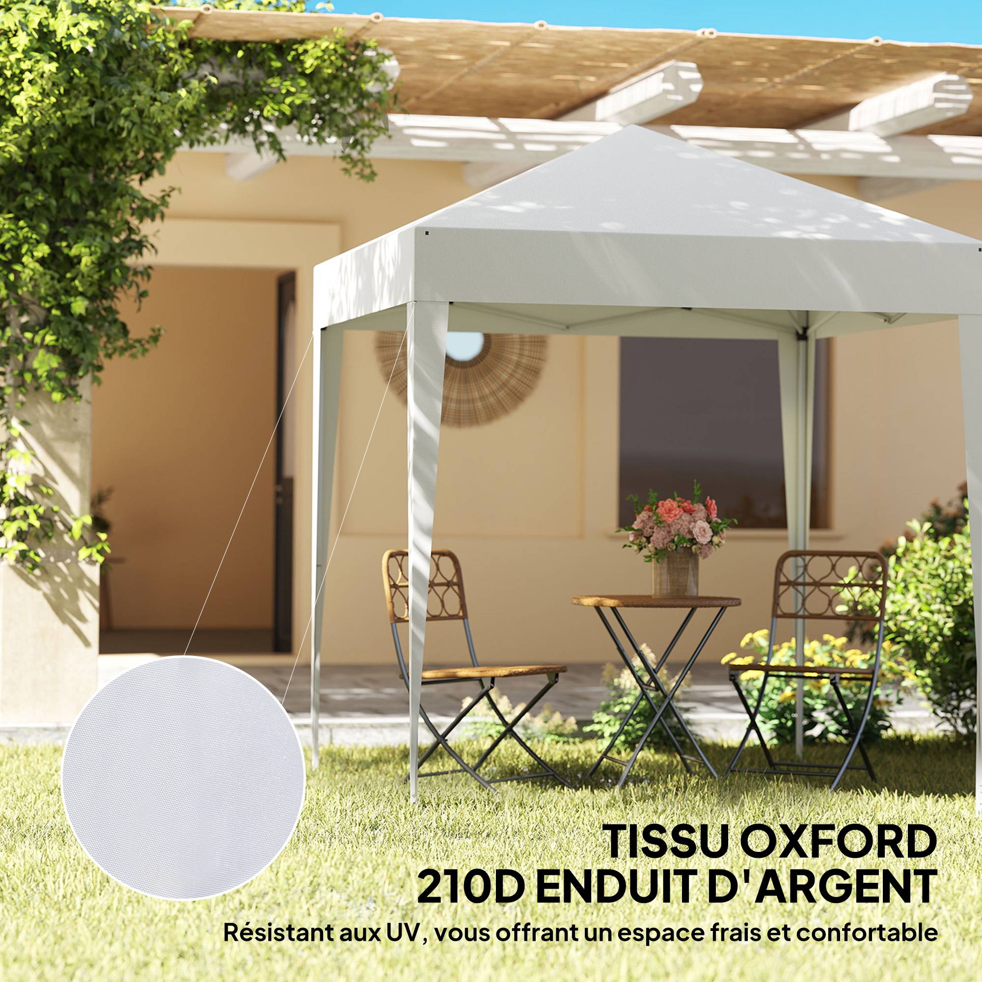 Tonnelle pliante acier blanc 200 x 200 x 240 cm - PANGIVO - Image 7