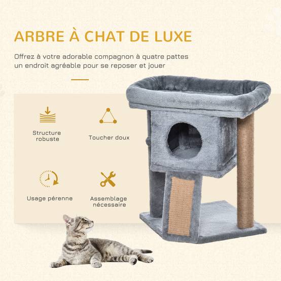 Arbre à chat panneaux de particules intérieur tapis griffoir jute 40x40x57cm gris - ComfortXL Outdoor Living - Image 6