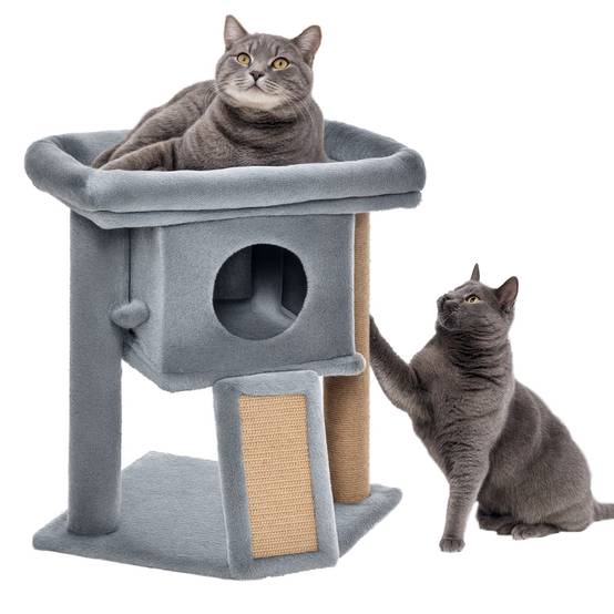 Arbre à chat panneaux de particules intérieur tapis griffoir jute 40x40x57cm gris - ComfortXL Outdoor Living - Image 1