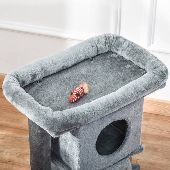 Arbre à chat panneaux de particules intérieur tapis griffoir jute 40x40x57cm gris - ComfortXL Outdoor Living - Image 9