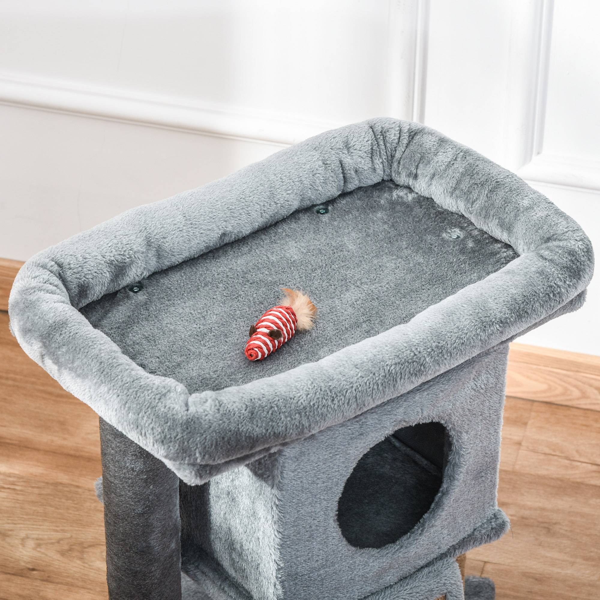 Arbre à chat panneaux de particules intérieur tapis griffoir jute 40x40x57cm gris - ComfortXL Outdoor Living - Image 9
