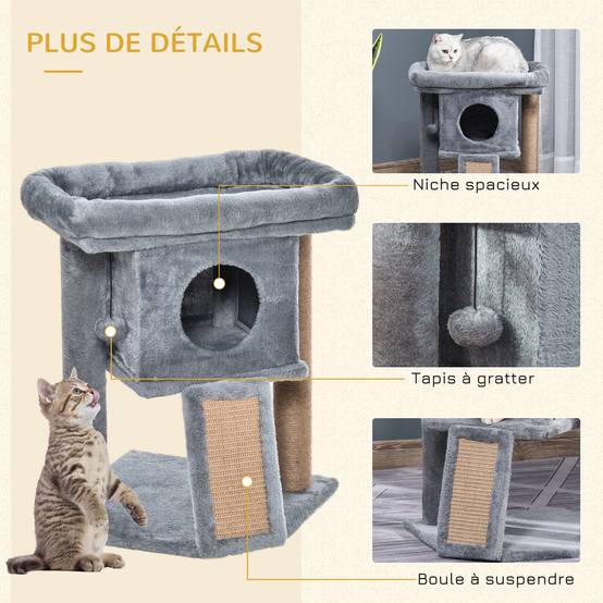 Arbre à chat panneaux de particules intérieur tapis griffoir jute 40x40x57cm gris - ComfortXL Outdoor Living - Image 7