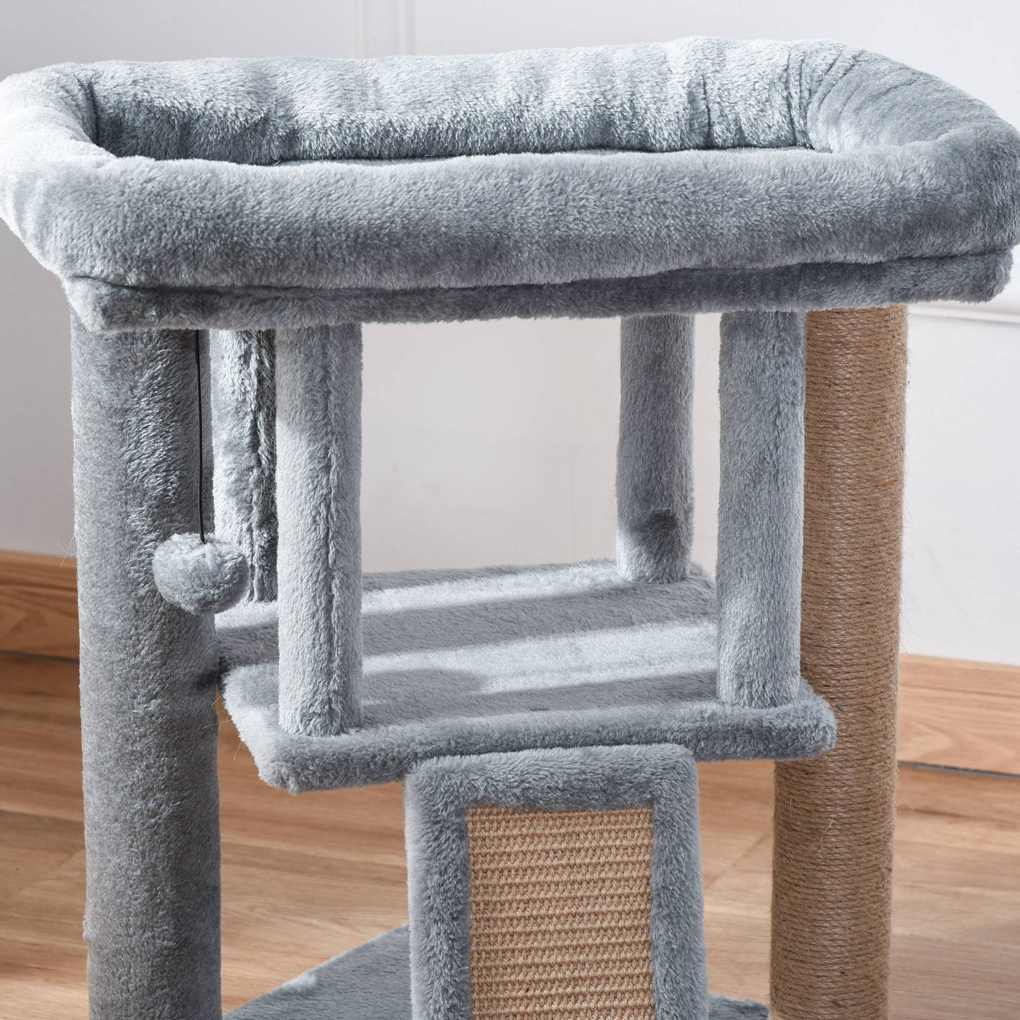 Arbre à chat panneaux de particules intérieur tapis griffoir jute 40x40x57cm gris - ComfortXL Outdoor Living - Image 10