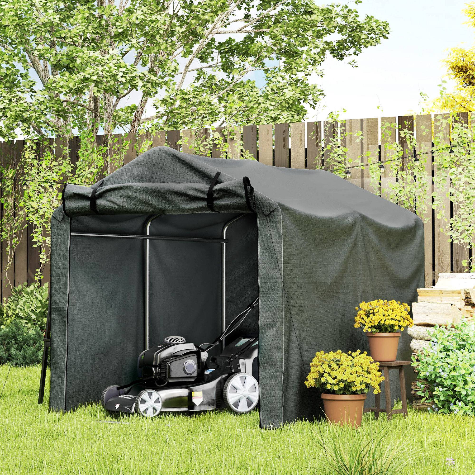Abri de jardin extérieur pour outils et vélos, 2,2 x 1,57 x 1,65 m, avec porte zippée, imperméable, gris foncé - Image 4
