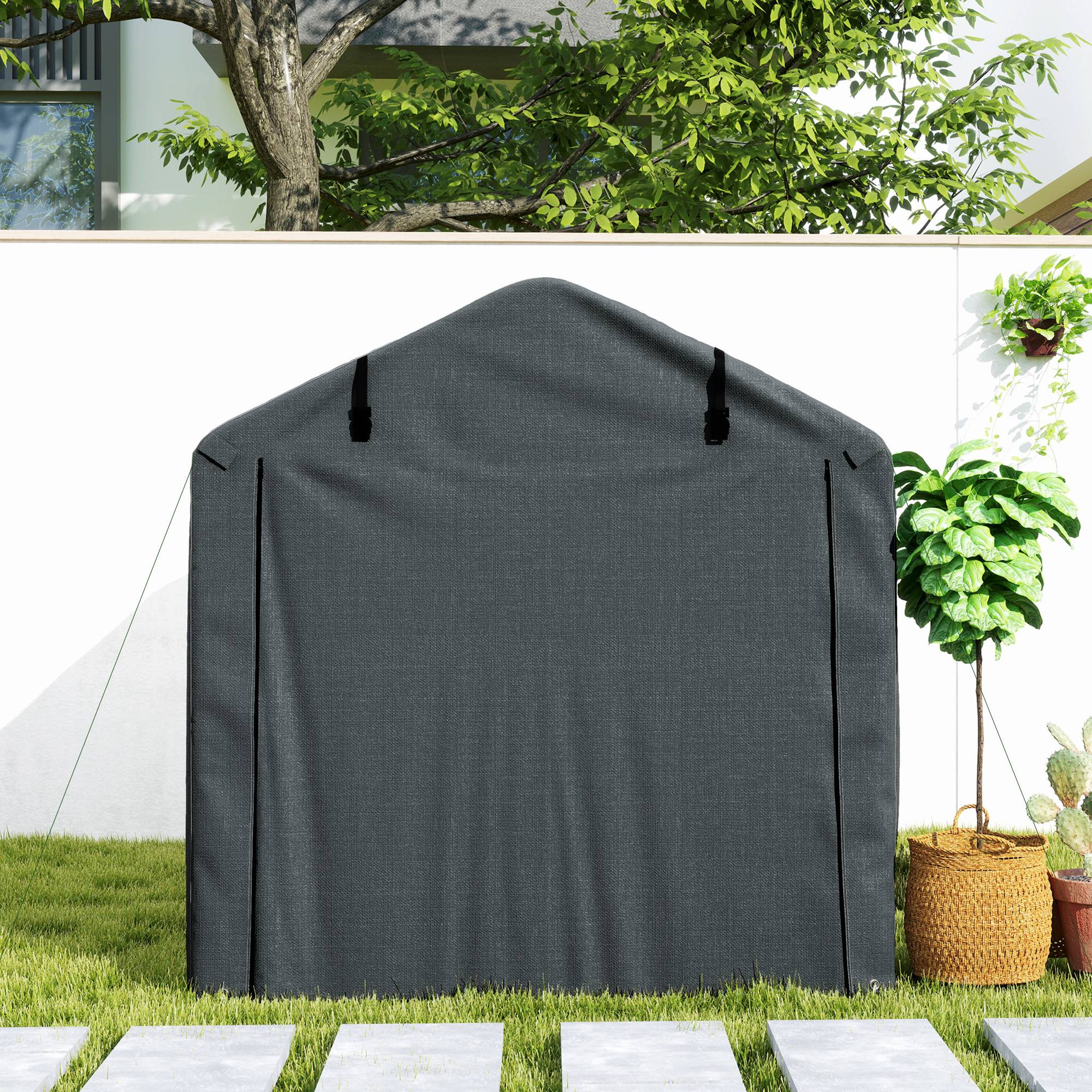 Abri de jardin extérieur pour outils et vélos, 2,2 x 1,57 x 1,65 m, avec porte zippée, imperméable, gris foncé - Image 10