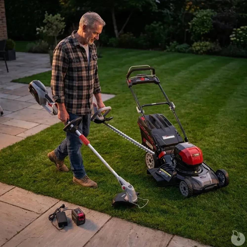 Voltkore - Lot de 3 outils de jardin Taille-haie + Coupe-bordure + Tondeuse tractée à gazon - Image 3