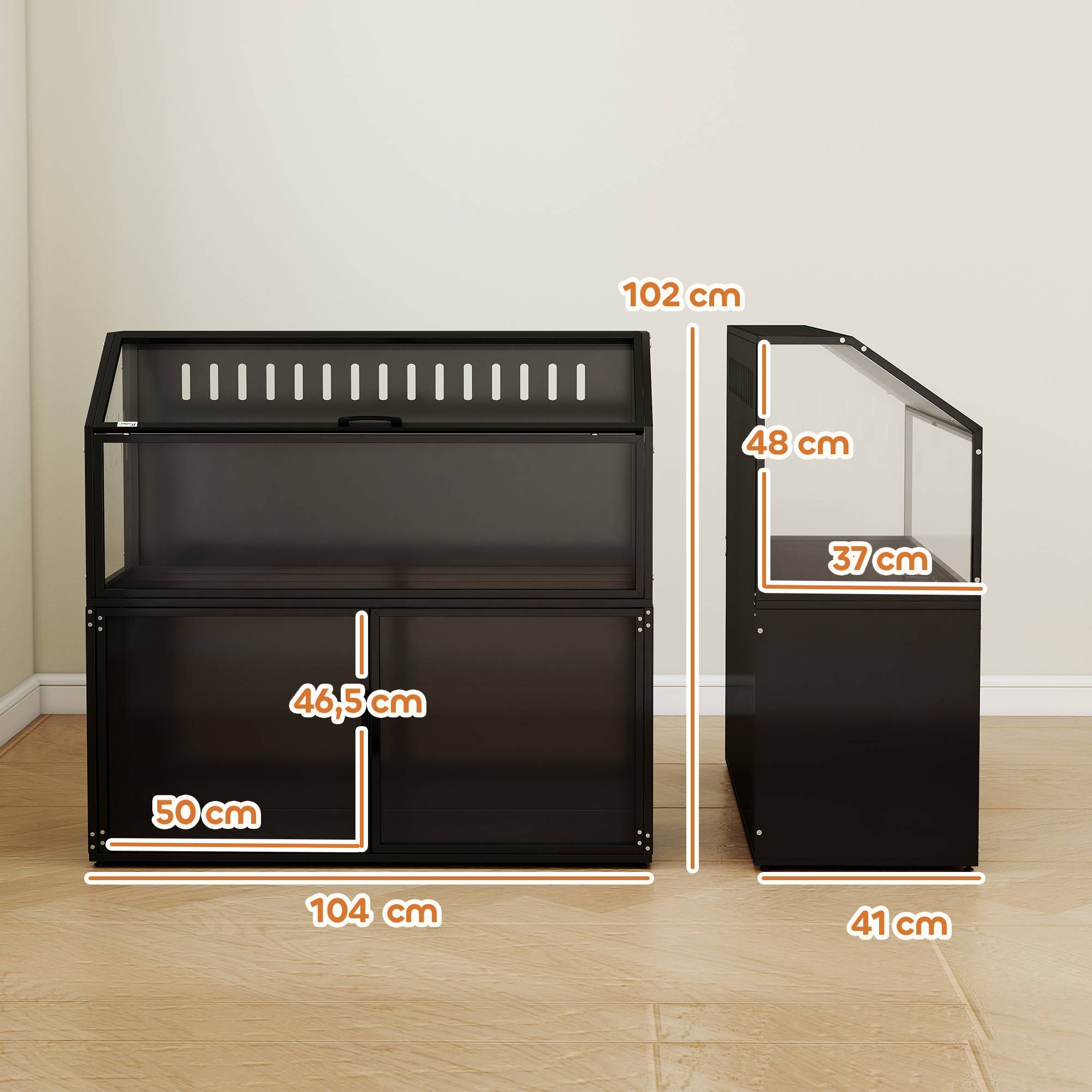 Cage rongeurs acier acrylique 2-en-1 armoire rangement intégrée aération 104x41x102cm noir - ComfortXL Outdoor Living - Image 5