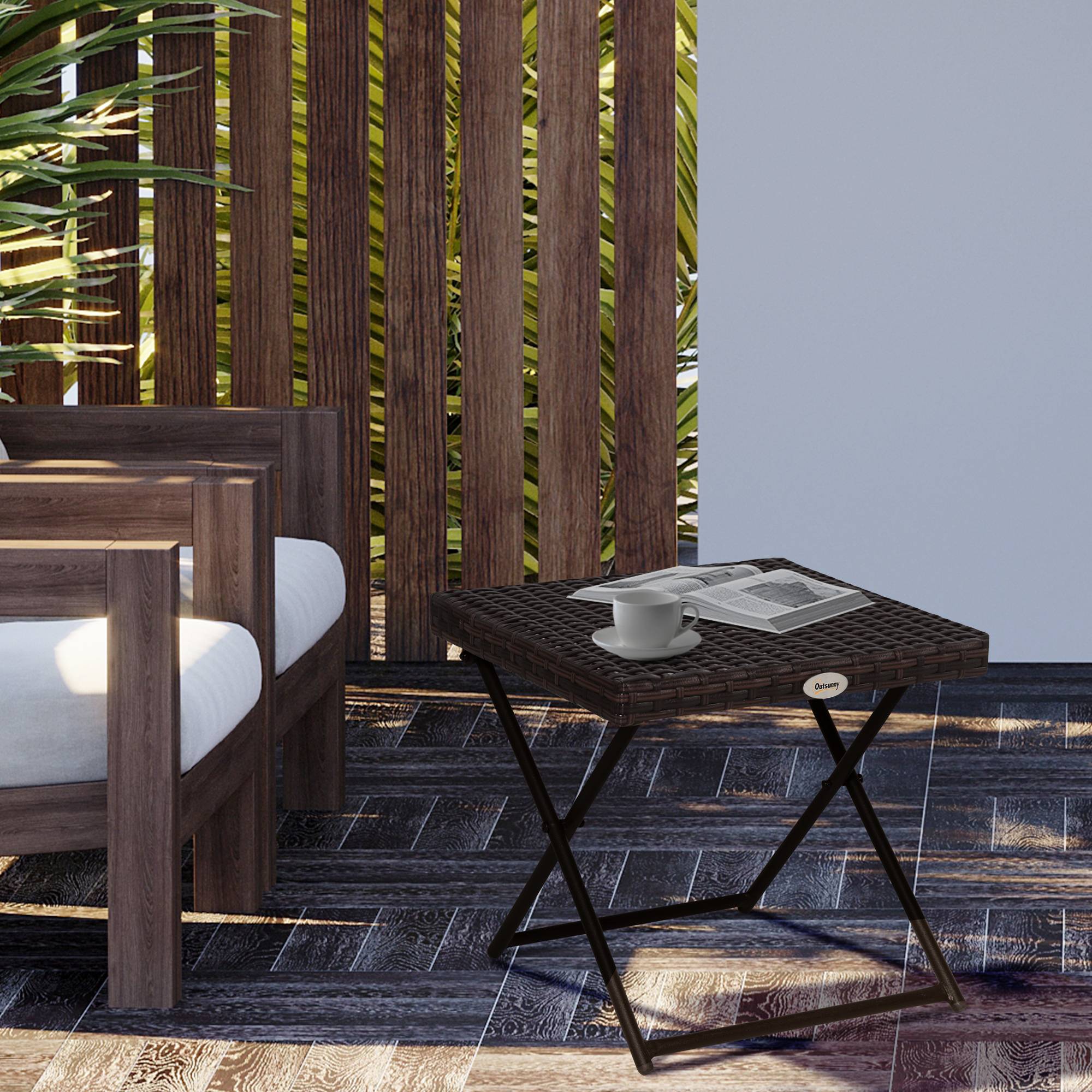 Table basse pliante jardin résine tressée acier balcon gain de place 40x40x40cm marron - ComfortXL Outdoor Living - Image 3