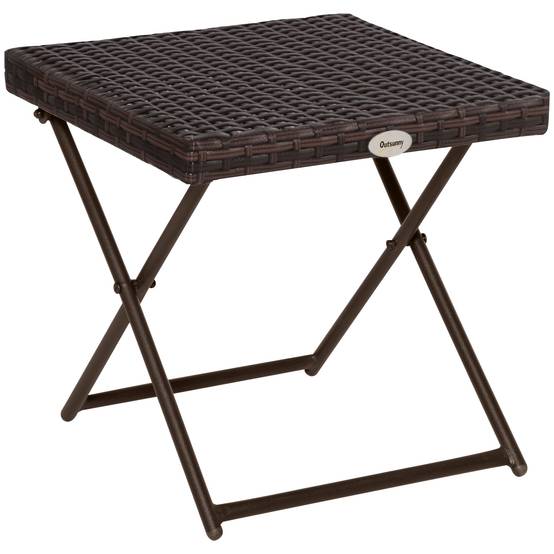 Table basse pliante jardin résine tressée acier balcon gain de place 40x40x40cm marron - ComfortXL Outdoor Living - Image 1