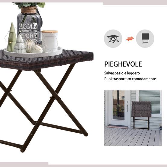 Table basse pliante jardin résine tressée acier balcon gain de place 40x40x40cm marron - ComfortXL Outdoor Living - Image 6