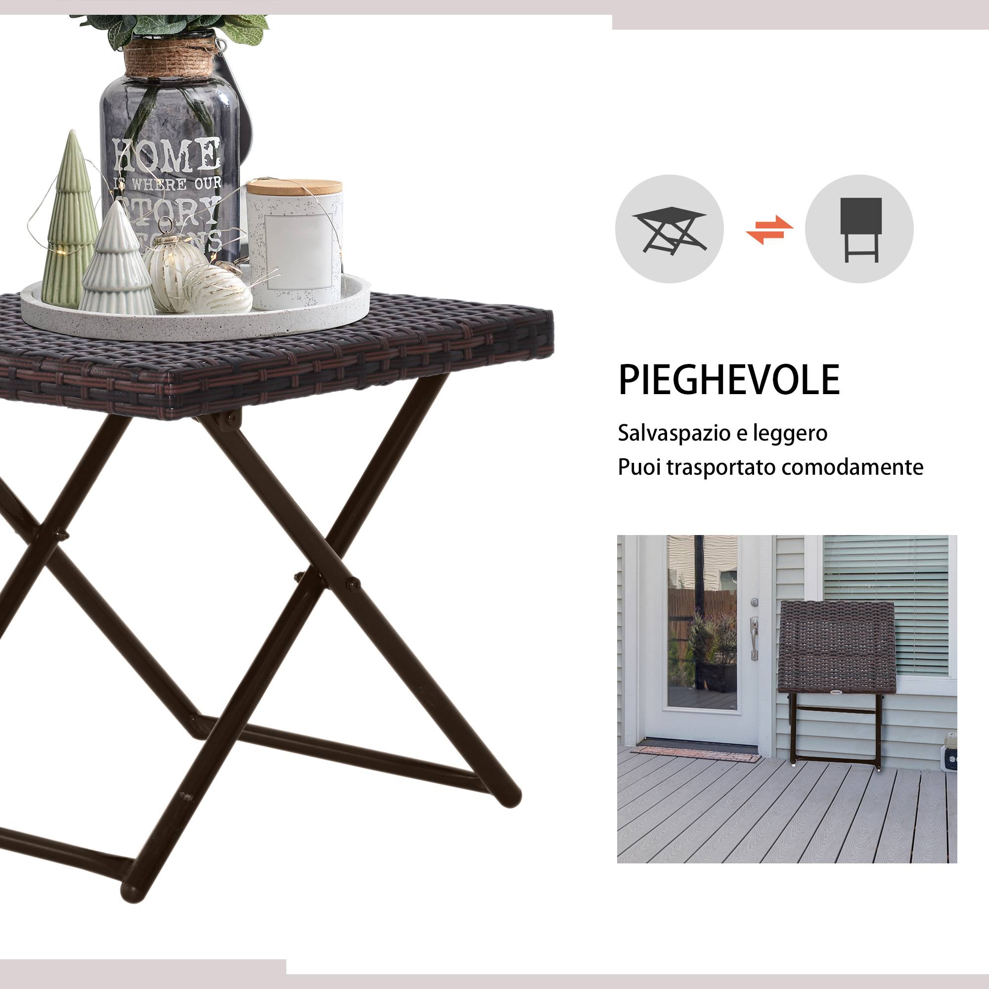 Table basse pliante jardin résine tressée acier balcon gain de place 40x40x40cm marron - ComfortXL Outdoor Living - Image 6