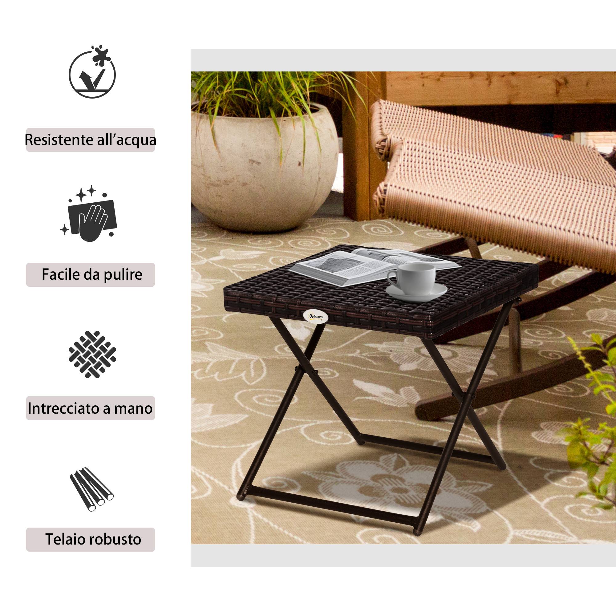 Table basse pliante jardin résine tressée acier balcon gain de place 40x40x40cm marron - ComfortXL Outdoor Living - Image 7