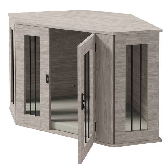 Cage pour chien en bois, avec coussin et verrou, 104 x 55 x 63 cm, noyer - PANGIVO - Image 8