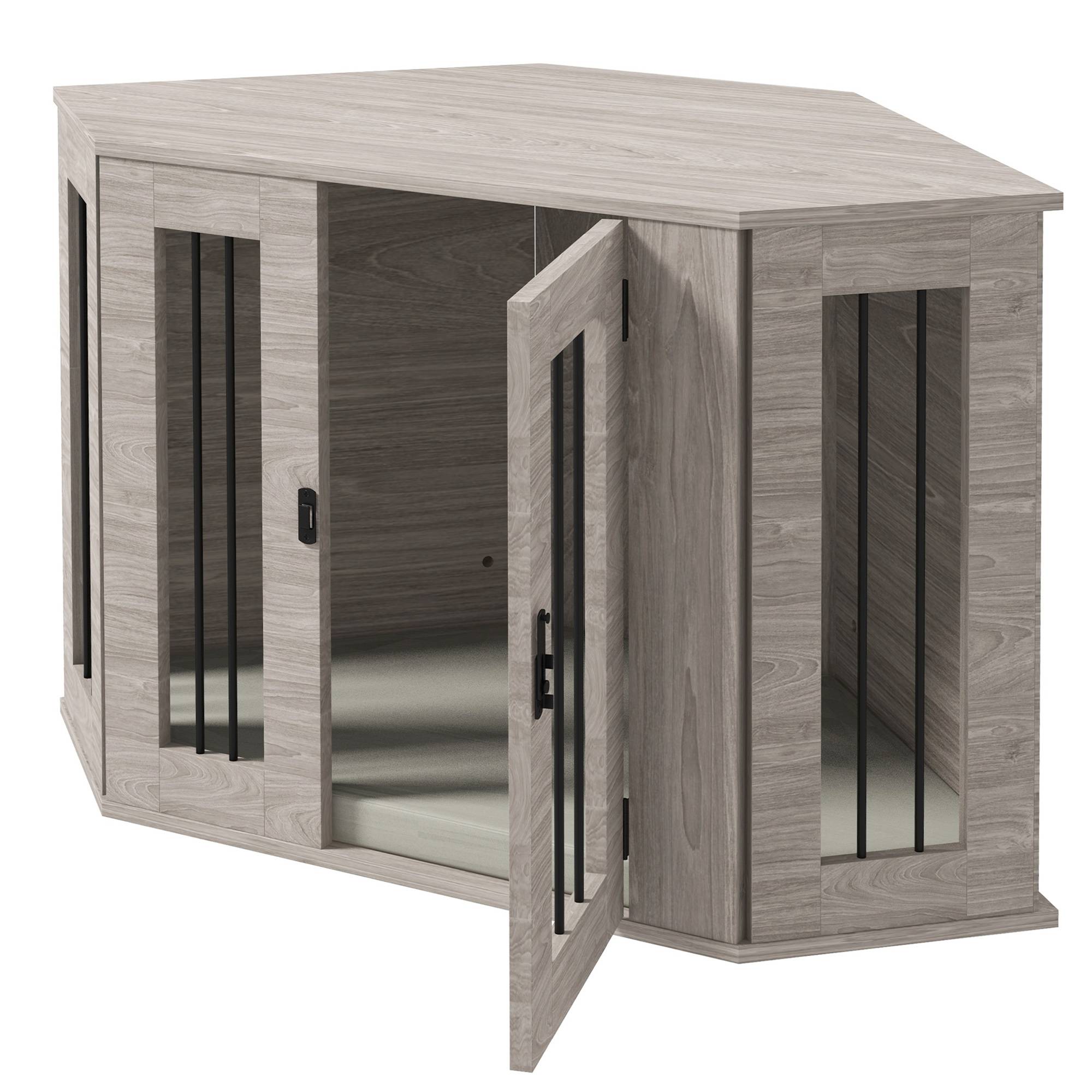 Cage pour chien en bois, avec coussin et verrou, 104 x 55 x 63 cm, noyer - PANGIVO - Image 8