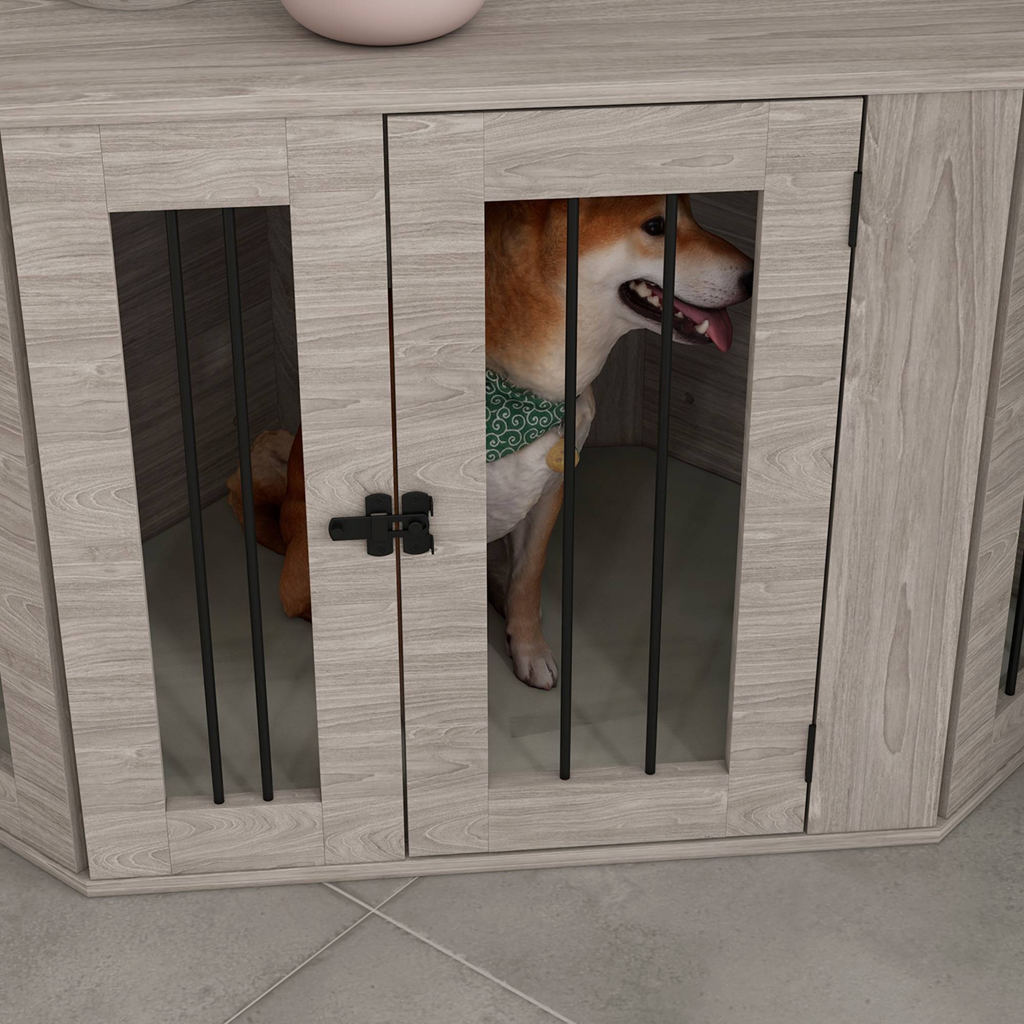 Cage pour chien en bois, avec coussin et verrou, 104 x 55 x 63 cm, noyer - PANGIVO - Image 7