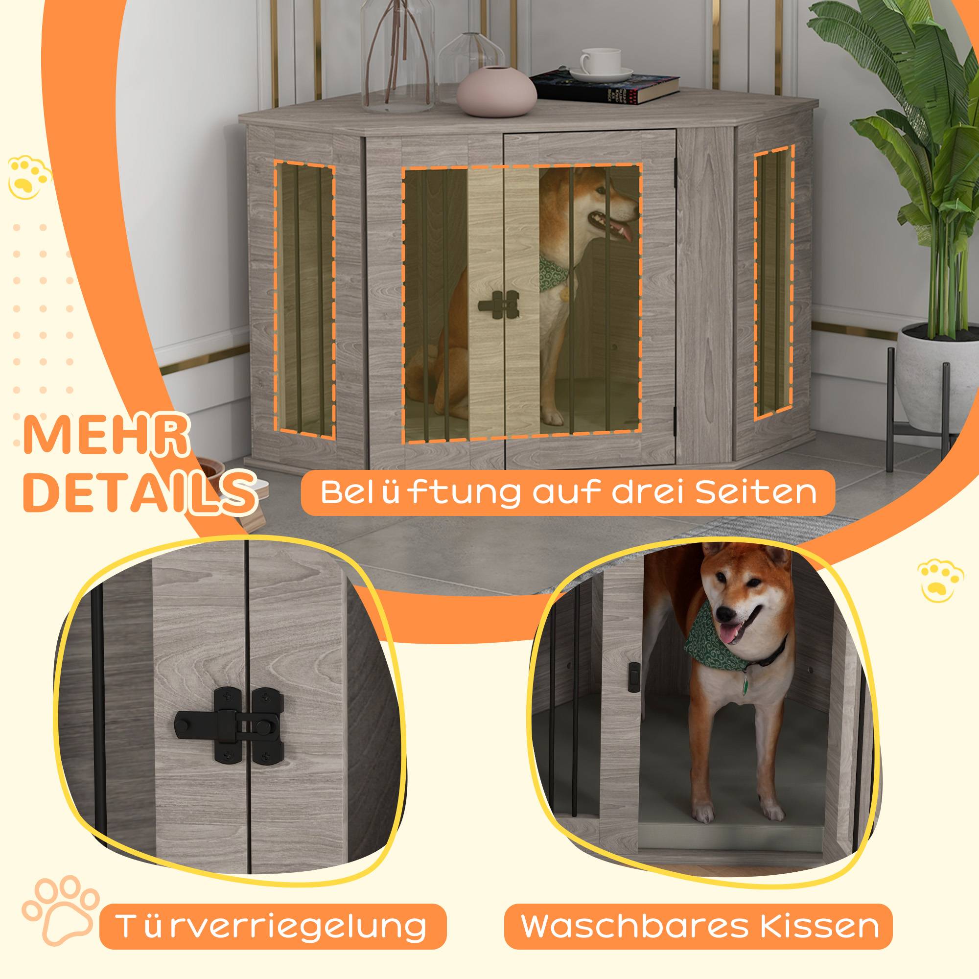 Cage pour chien en bois, avec coussin et verrou, 104 x 55 x 63 cm, noyer - PANGIVO - Image 6