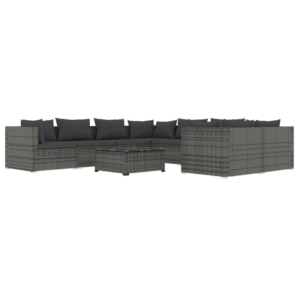 Helloshop26 - Salon de jardin meuble d'extérieur ensemble de mobilier 9 pièces avec coussins résine tressée gris - Imagen 1