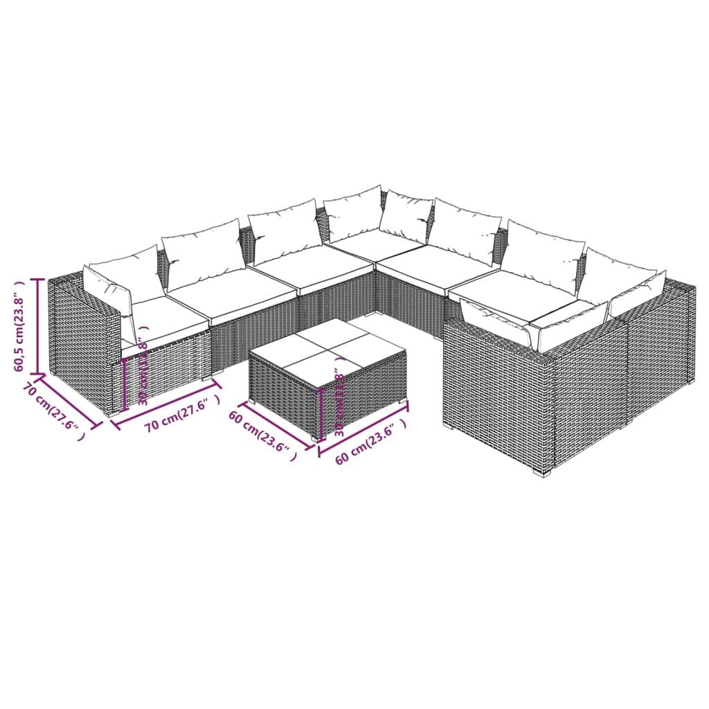 Helloshop26 - Salon de jardin meuble d'extérieur ensemble de mobilier 9 pièces avec coussins résine tressée gris - Imagen 7