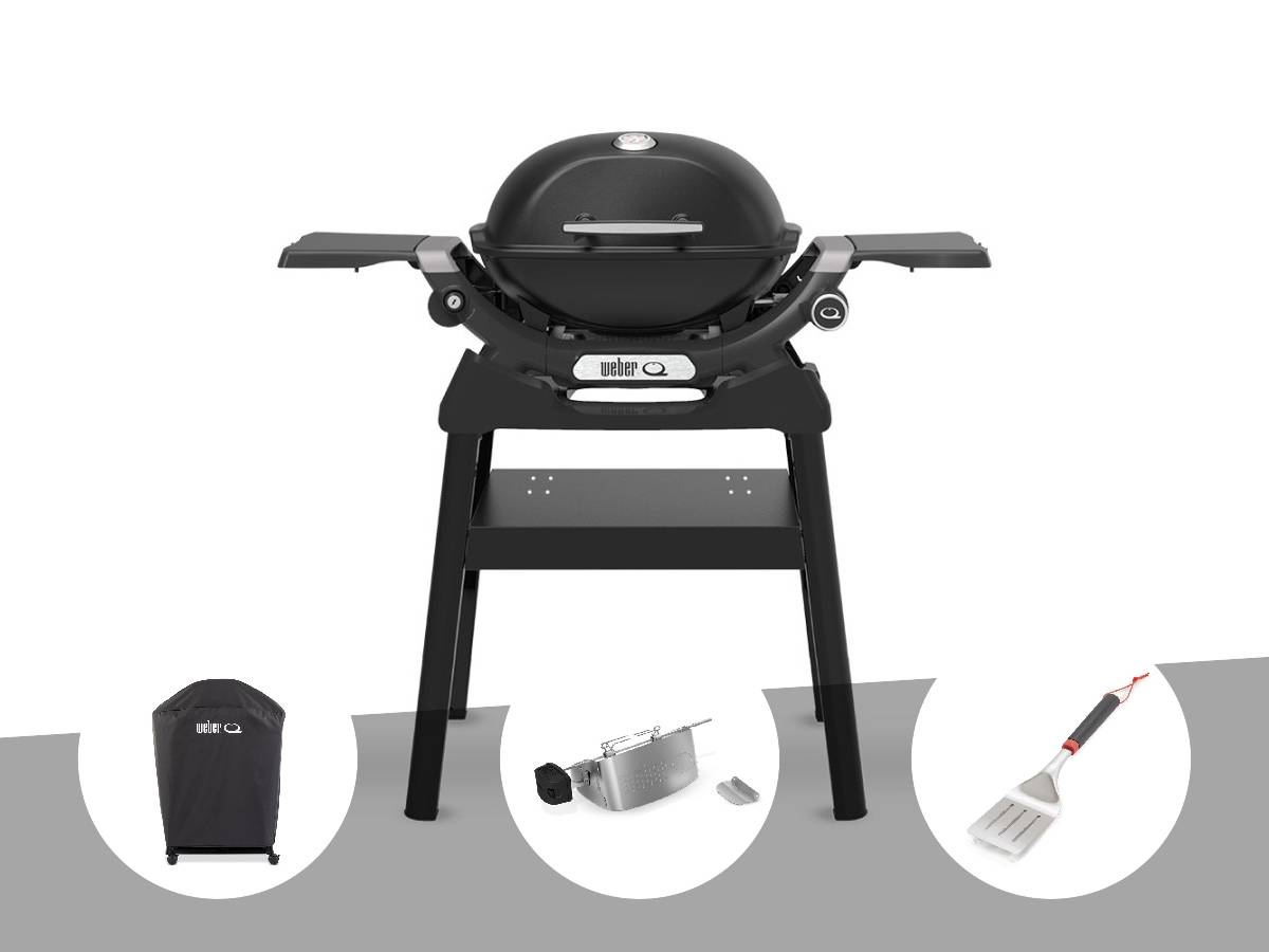 Weber - Barbecue à gaz Q 1200N noir avec pied + Housse + Rôtissoire + Spatule - Weber - Image 1