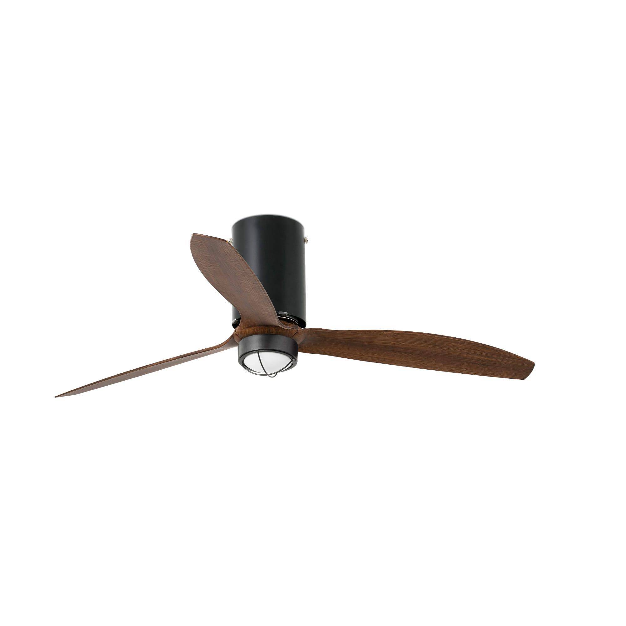 Ventilateur plafond noir mat acierverre pales ABS noyer LED 3000K 17W - Image 2