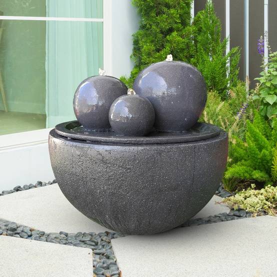 Fontaine de jardin Haumea fiberstone avec pompe LED 57L anthracite Art-Pond - Image 2