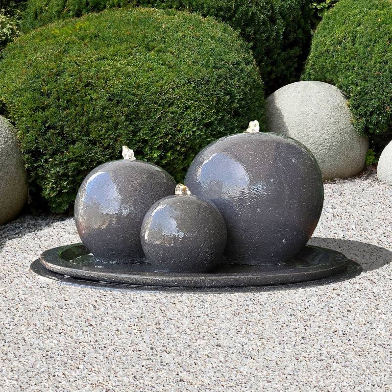 Fontaine de jardin Haumea fiberstone avec pompe LED 57L anthracite Art-Pond - Image 1