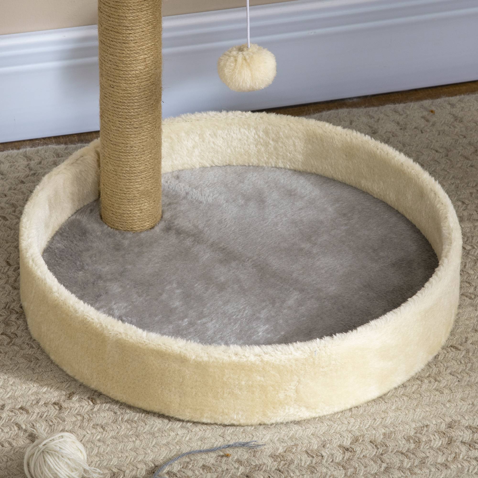 Pawhut - Arbre à chat griffoir design patte de chat jeu boule suspendue panier plateforme observation peluche beige gris jute naturelle - Imagen 9
