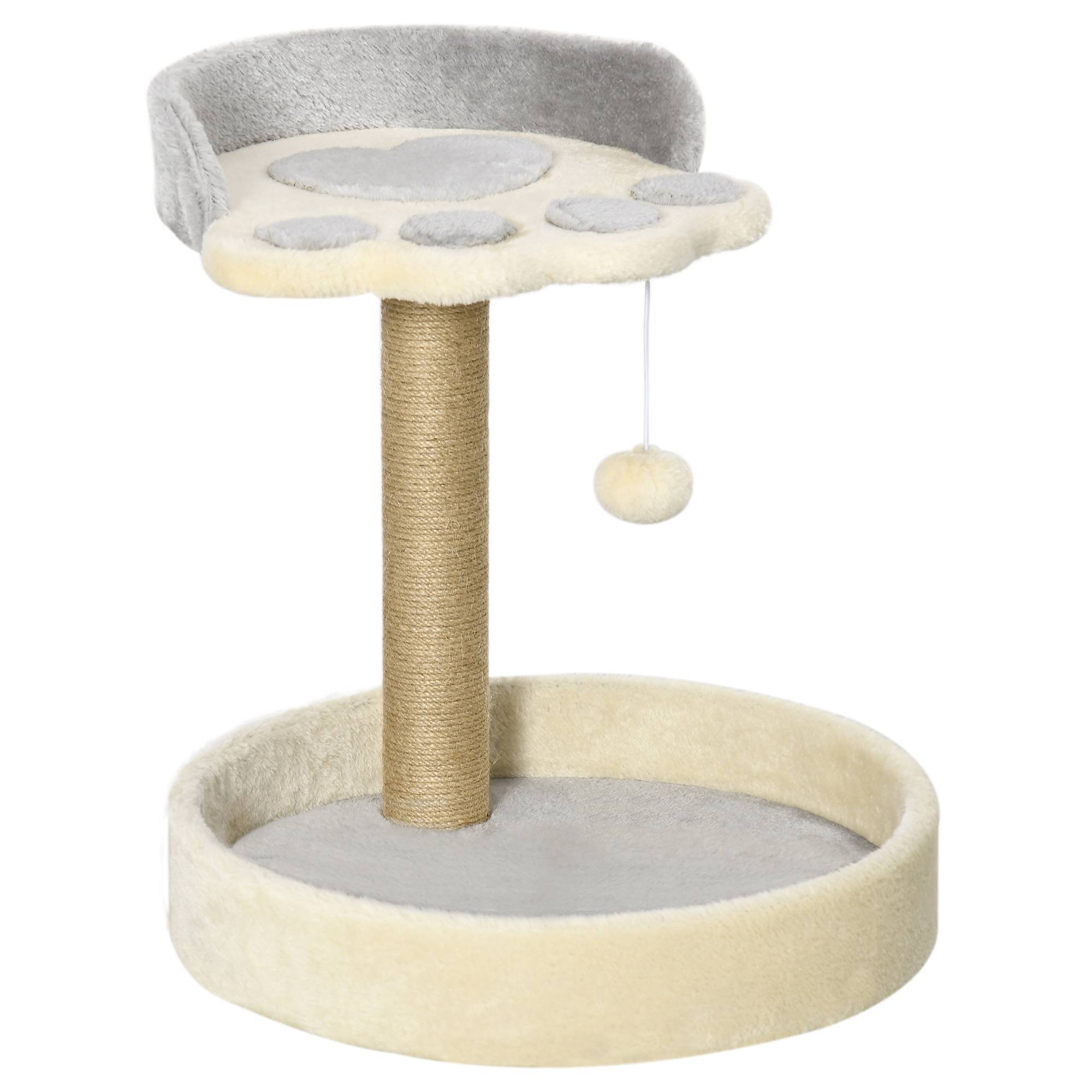 Pawhut - Arbre à chat griffoir design patte de chat jeu boule suspendue panier plateforme observation peluche beige gris jute naturelle - Imagen 1