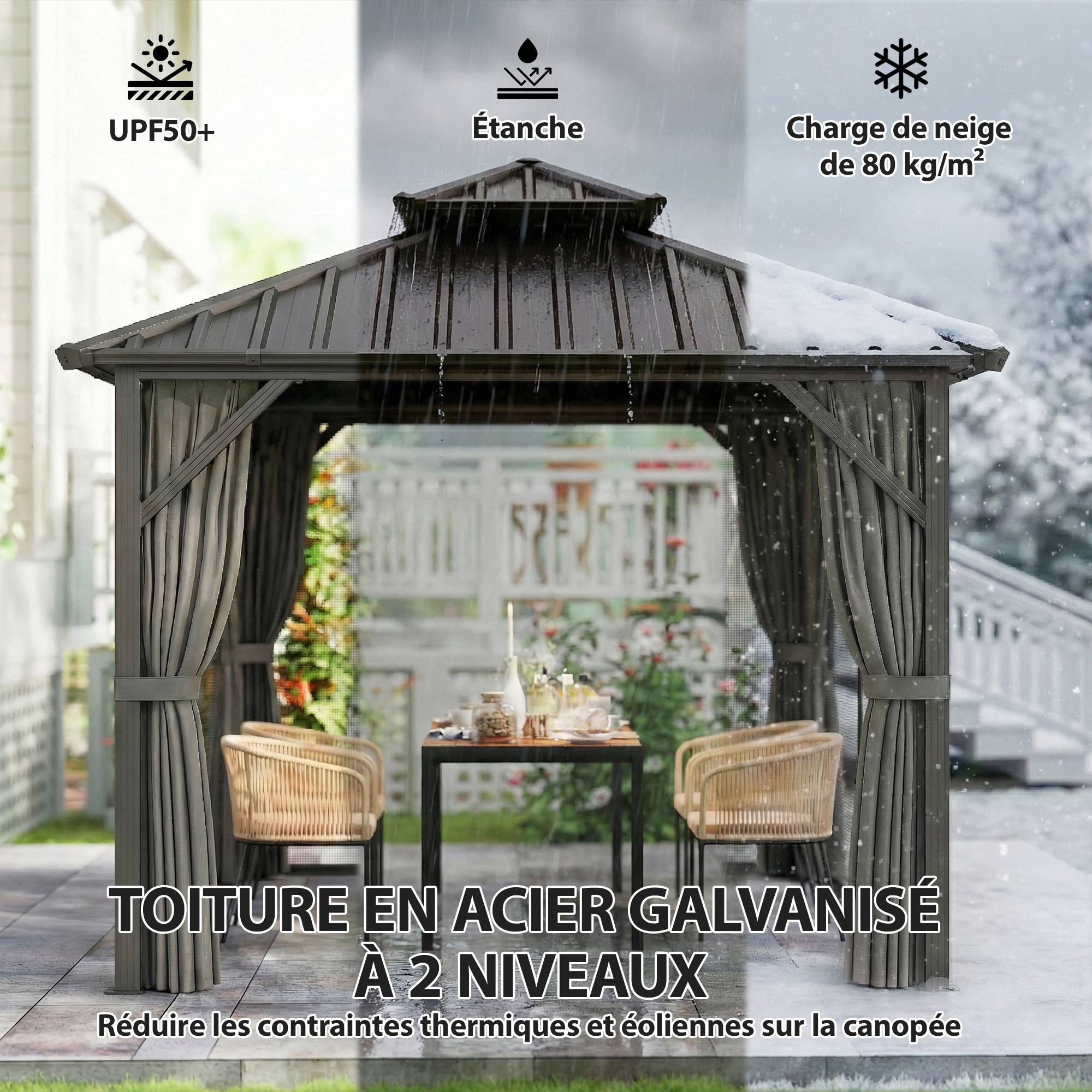 ComfortXL - Pavillon toit rigide acier aluminium jardin abri toutes saisons 3x3m gris foncé - ComfortXL Outdoor Living - Image 6