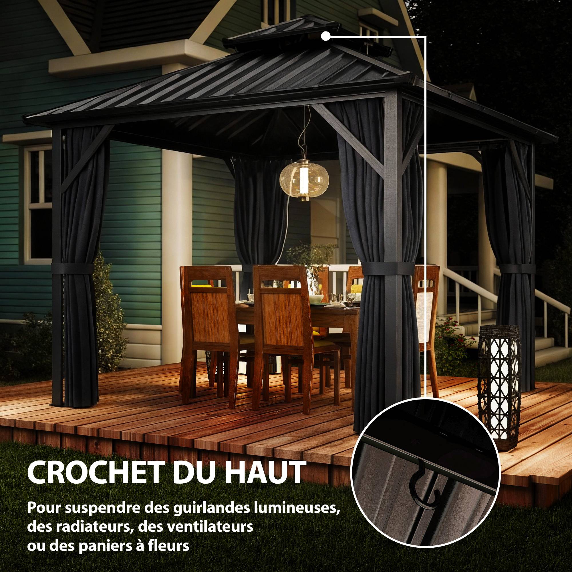ComfortXL - Pavillon toit rigide acier aluminium jardin abri toutes saisons 3x3m gris foncé - ComfortXL Outdoor Living - Image 10