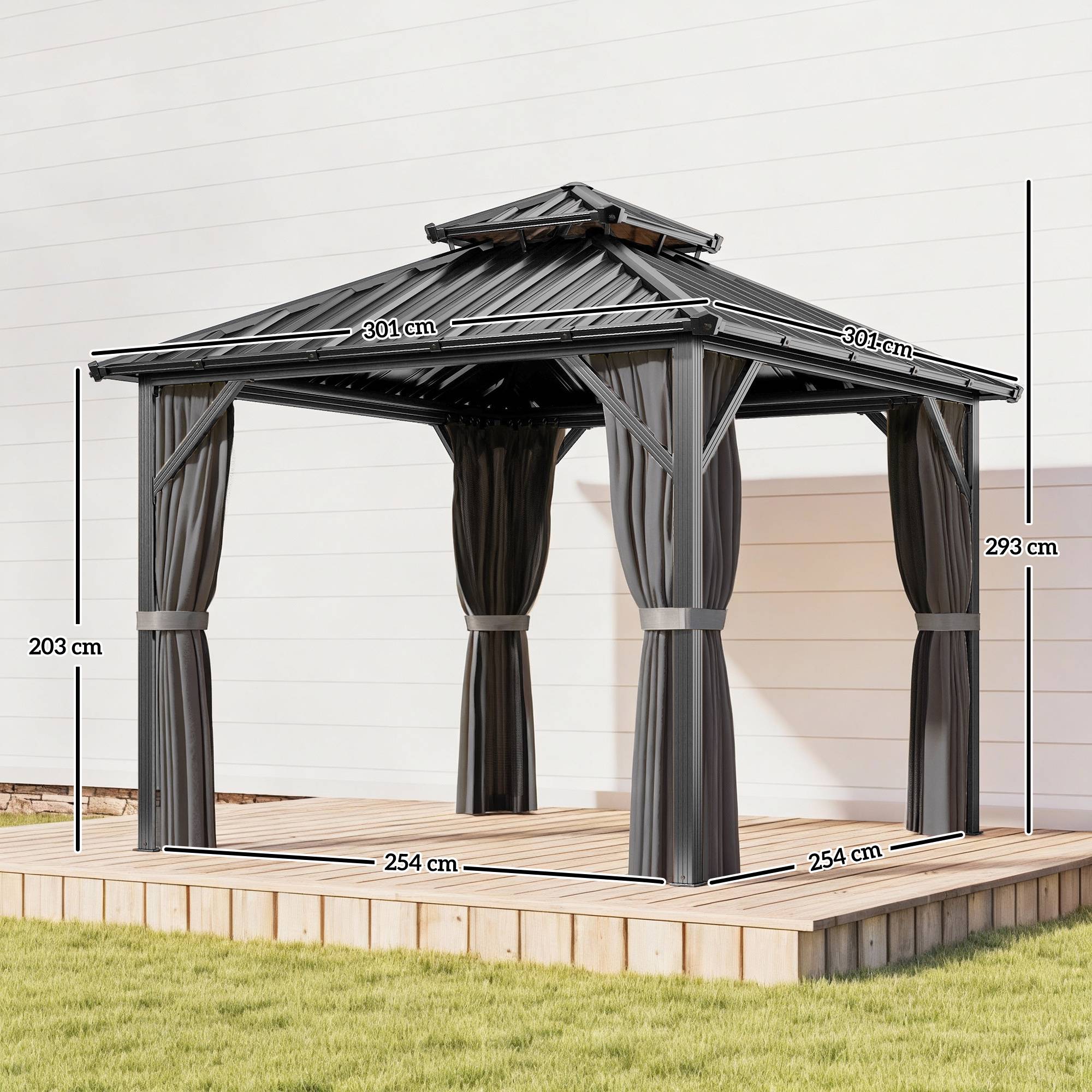 ComfortXL - Pavillon toit rigide acier aluminium jardin abri toutes saisons 3x3m gris foncé - ComfortXL Outdoor Living - Image 5