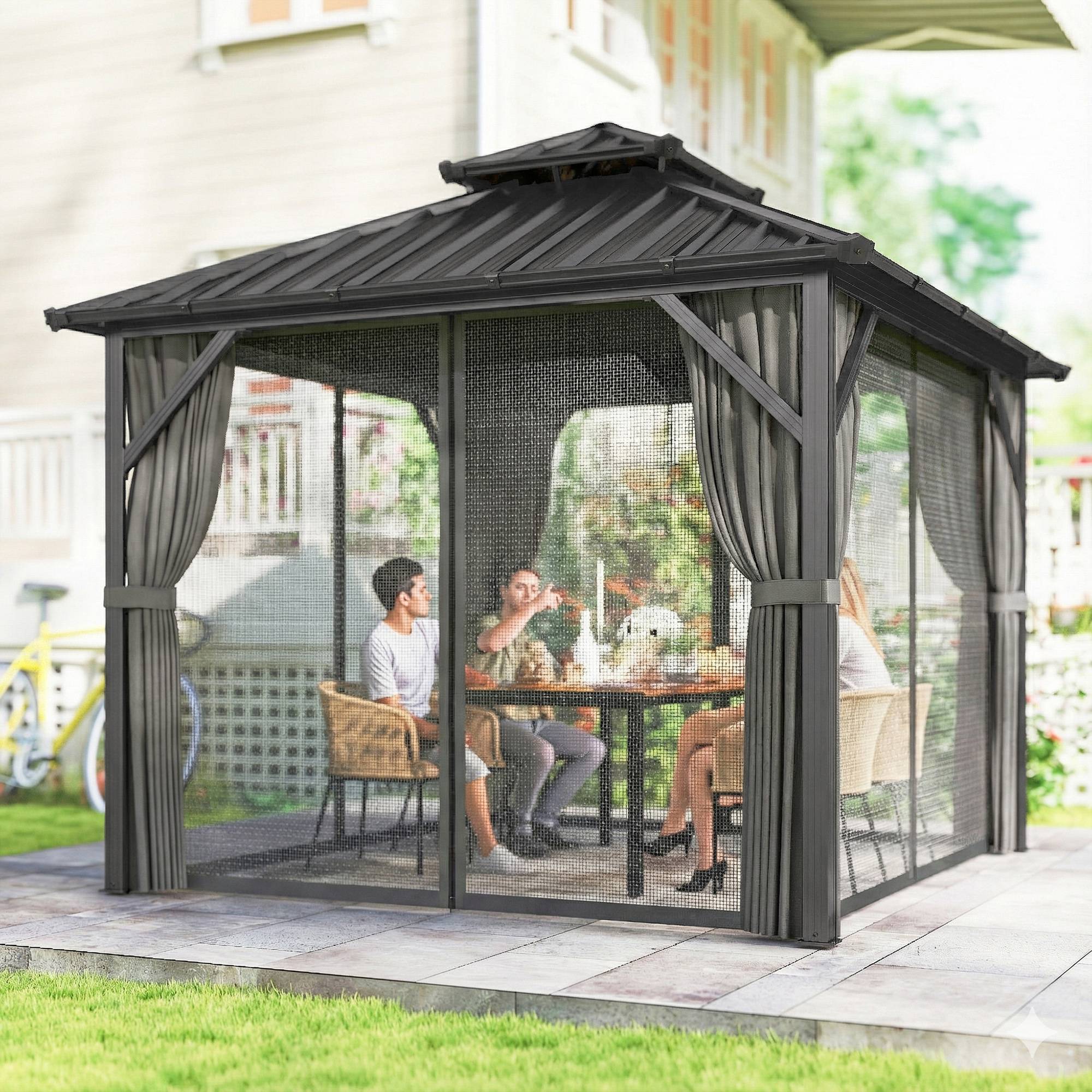 ComfortXL - Pavillon toit rigide acier aluminium jardin abri toutes saisons 3x3m gris foncé - ComfortXL Outdoor Living - Image 3