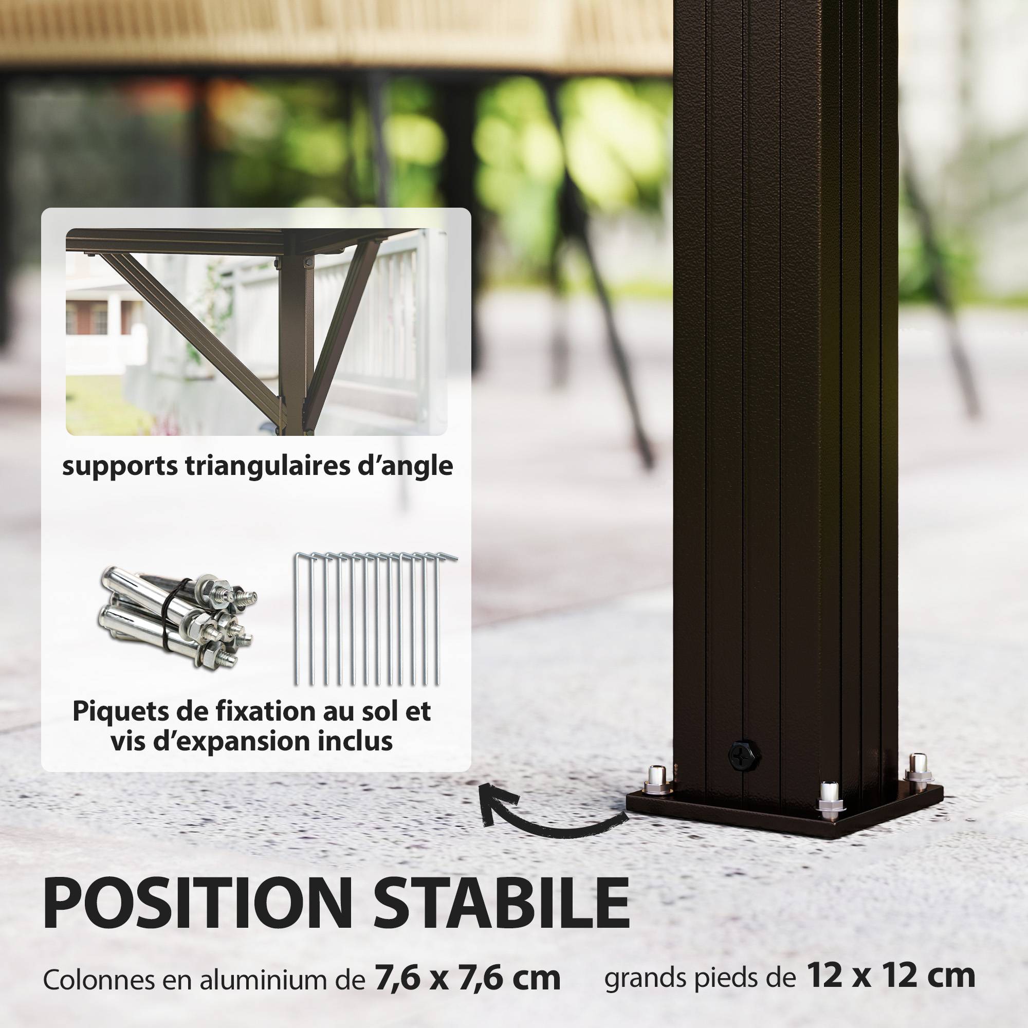 ComfortXL - Pavillon toit rigide acier aluminium jardin abri toutes saisons 3x3m gris foncé - ComfortXL Outdoor Living - Image 7