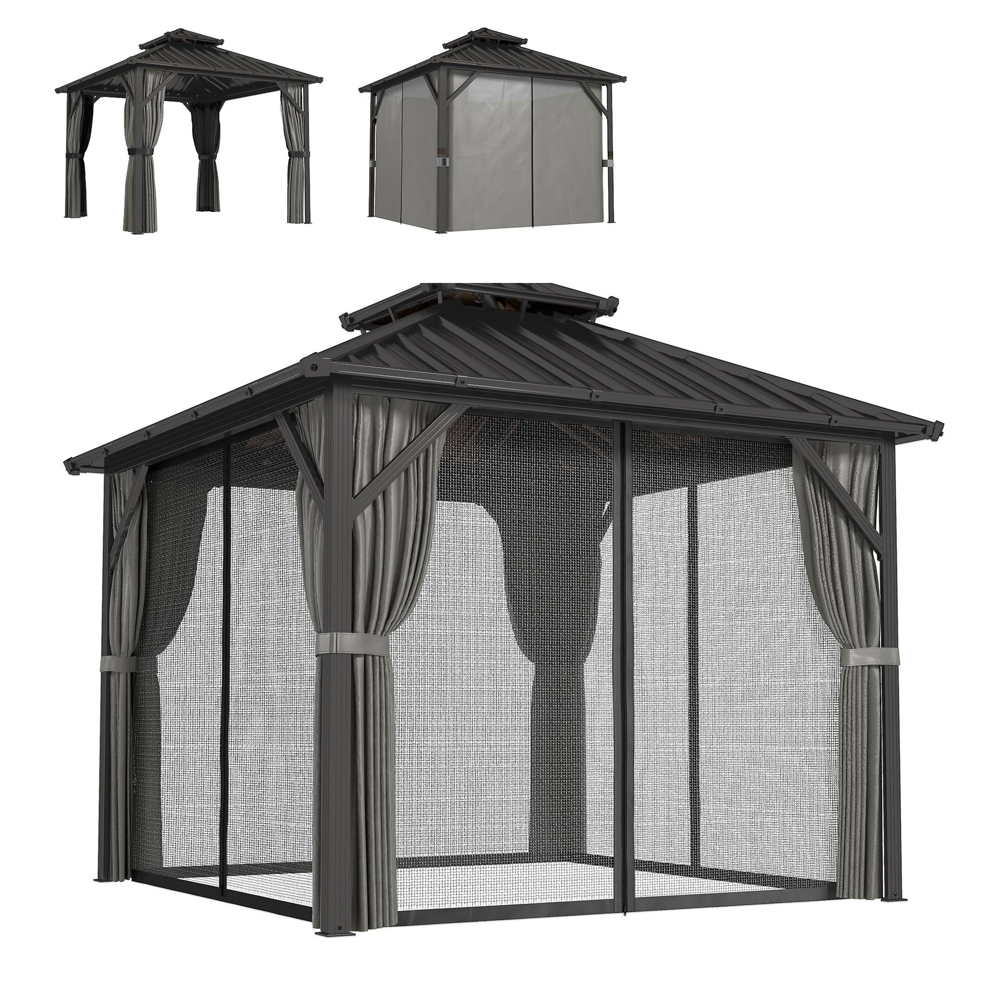 ComfortXL - Pavillon toit rigide acier aluminium jardin abri toutes saisons 3x3m gris foncé - ComfortXL Outdoor Living - Image 1