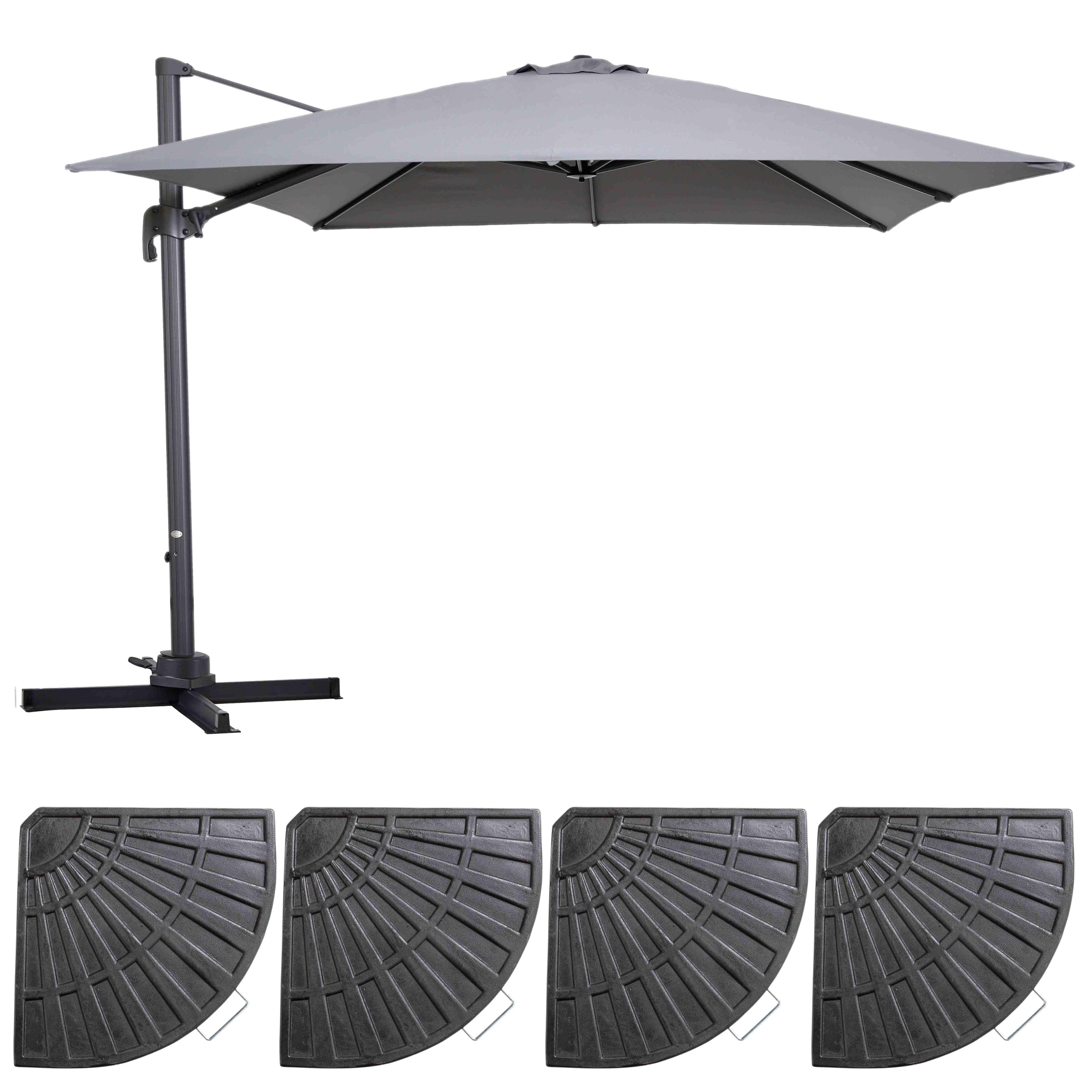 Oviala - Parasol déporté inclinable et rotatif  3x3m  et 4 dalles lestées gris Malaga - Oviala - Imagen 2