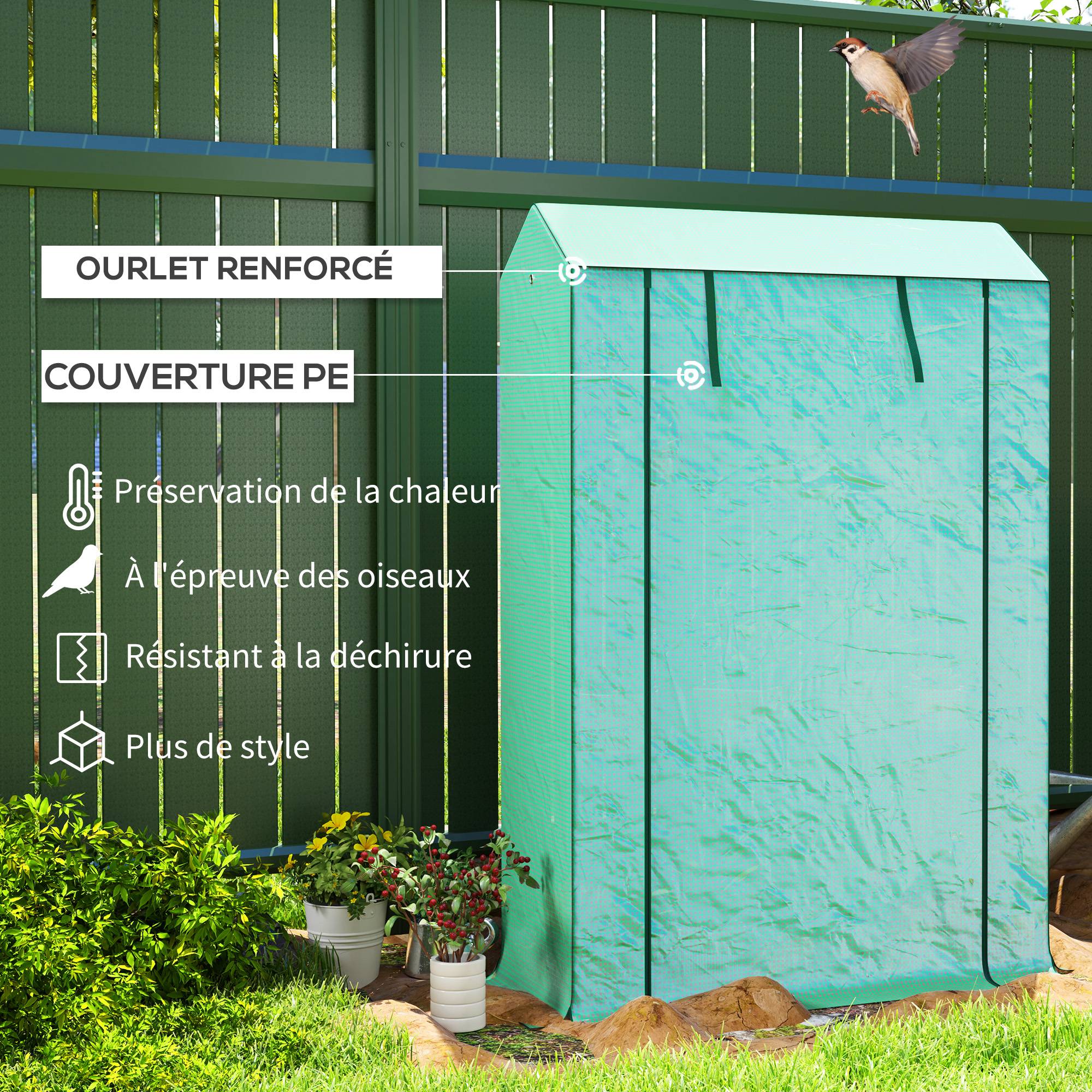 Serre de jardin avec étagères 3 niveaux serre d'hivernage bâche renforcée en PE porte enroulable 100 x 40 x 150 cm vert - Image 6