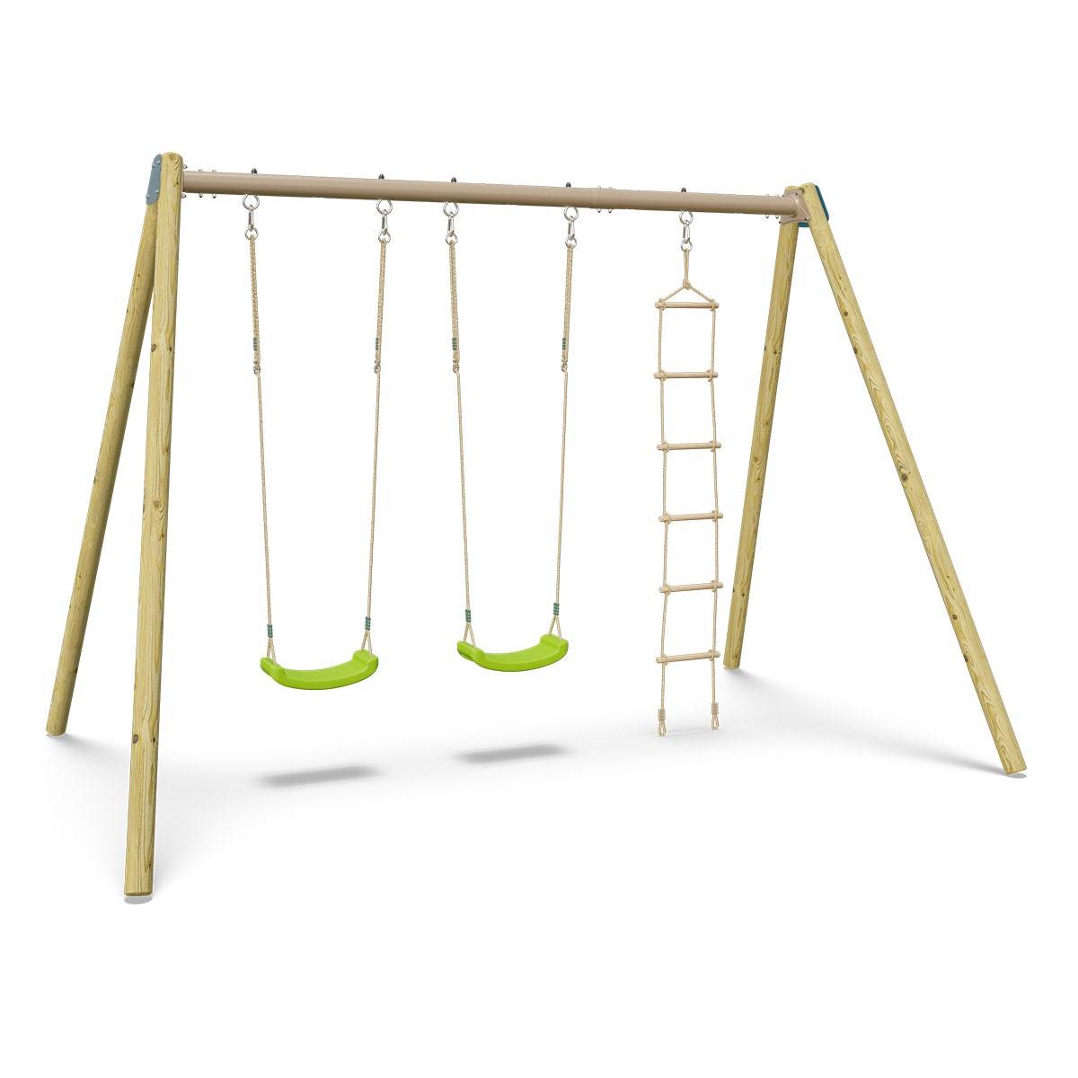 Trigano Jardin - Balançoire double avec echelle de corde - Techwood Harmonie BLOU FUN- Aléo by Trigano