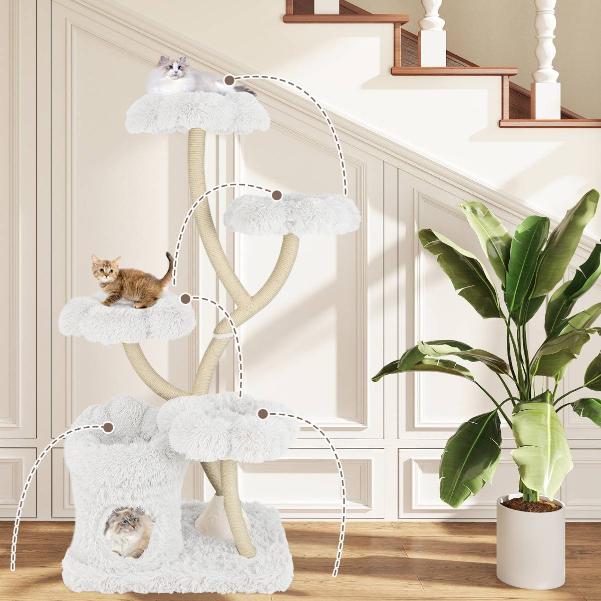 Arbre à Chat de 165cm Tour à Chat d'Escalade avec 4 Plateformes Rembourrée Poteaux de Grattage - Image 3