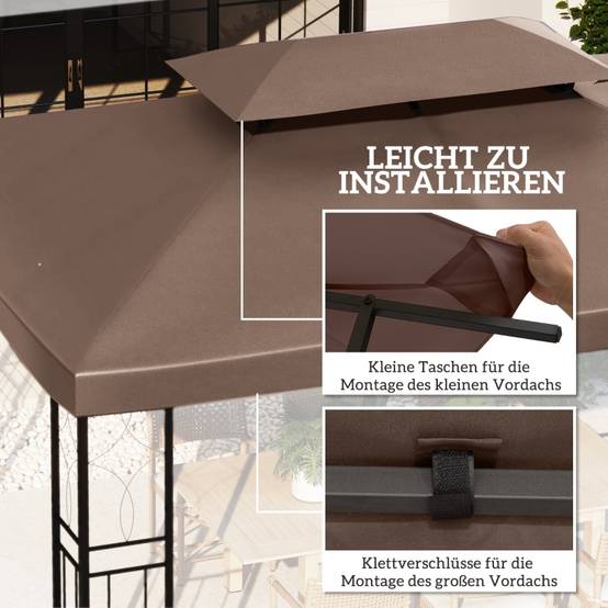 Toile de Rechange Tonnelle 3x4m Polyester Café Pavillon Double Toit - ComfortXL Outdoor Living - Image 4