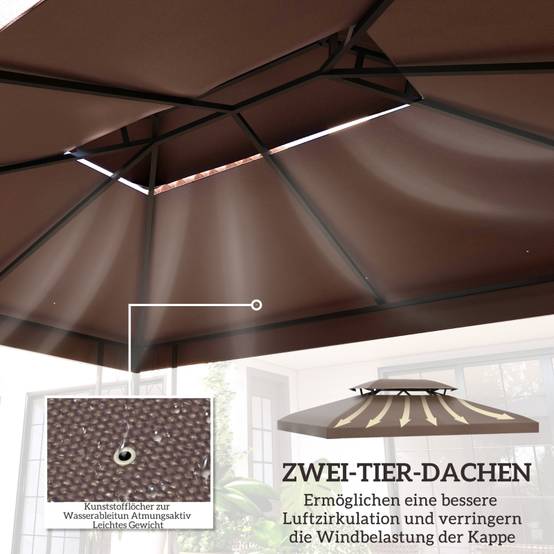 Toile de Rechange Tonnelle 3x4m Polyester Café Pavillon Double Toit - ComfortXL Outdoor Living - Image 3