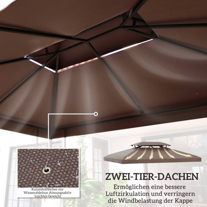 Toile de Rechange Tonnelle 3x4m Polyester Café Pavillon Double Toit - ComfortXL Outdoor Living - Image 3