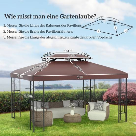Toile de Rechange Tonnelle 3x4m Polyester Café Pavillon Double Toit - ComfortXL Outdoor Living - Image 2