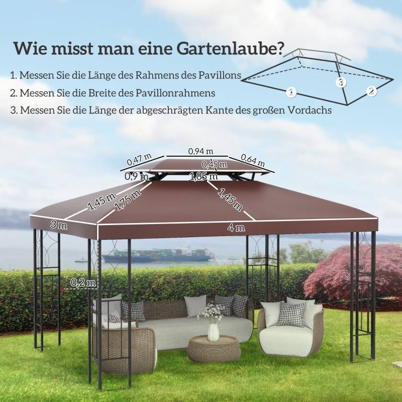 Toile de Rechange Tonnelle 3x4m Polyester Café Pavillon Double Toit - ComfortXL Outdoor Living - Image 2