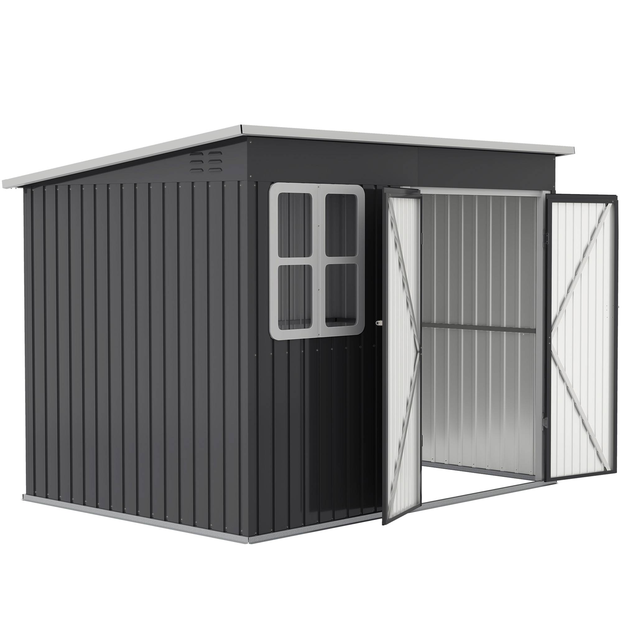Abri de jardin métallique pour ranger les outils, avec fenêtre et large porte, 260 x 177 x 190 cm, gris foncé - Image 2