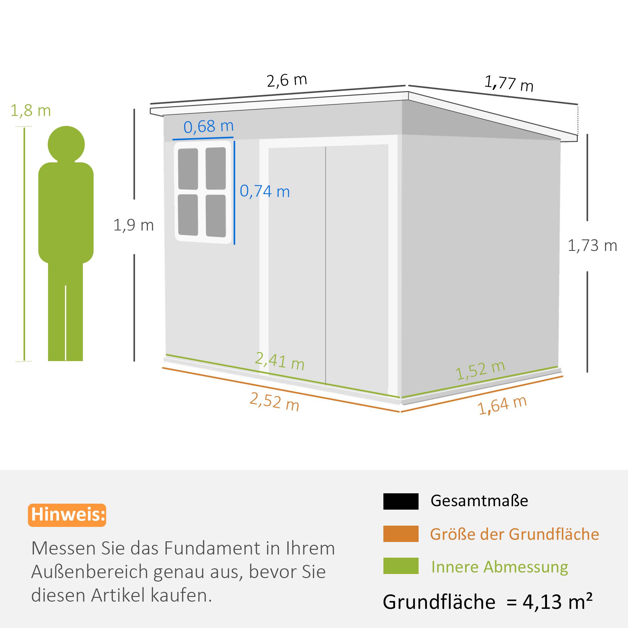 Abri de jardin métallique pour ranger les outils, avec fenêtre et large porte, 260 x 177 x 190 cm, gris foncé - Image 5