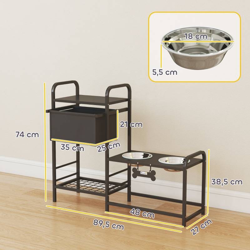 Gamelle surélevée acier pour chiens avec rangement réglable 89x27x74cm noir - ComfortXL Outdoor Living - Image 3
