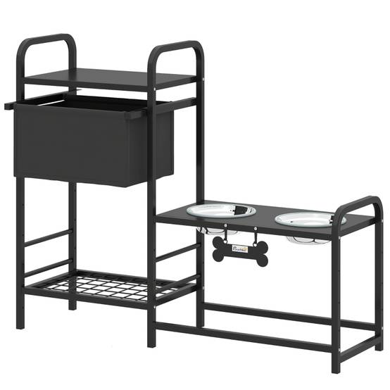 Gamelle surélevée acier pour chiens avec rangement réglable 89x27x74cm noir - ComfortXL Outdoor Living - Image 2