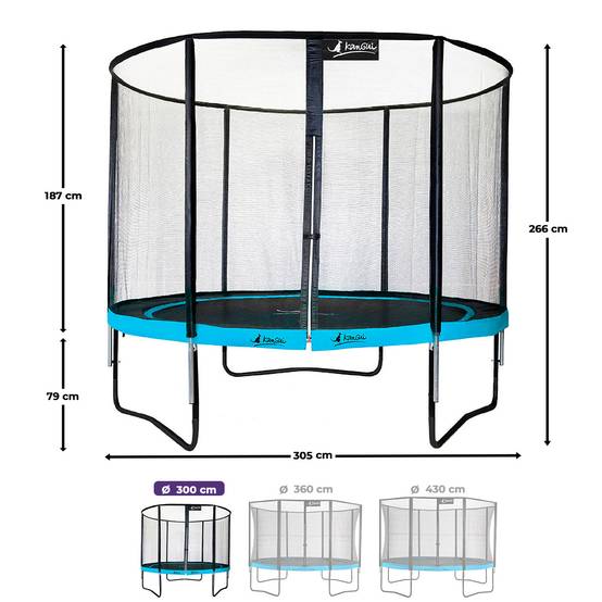 Kangui - Trampoline Ø 300cm + filet de sécurité + échelle + kit ancrage - PUNCHI 300 Bleu Kangui - Image 3