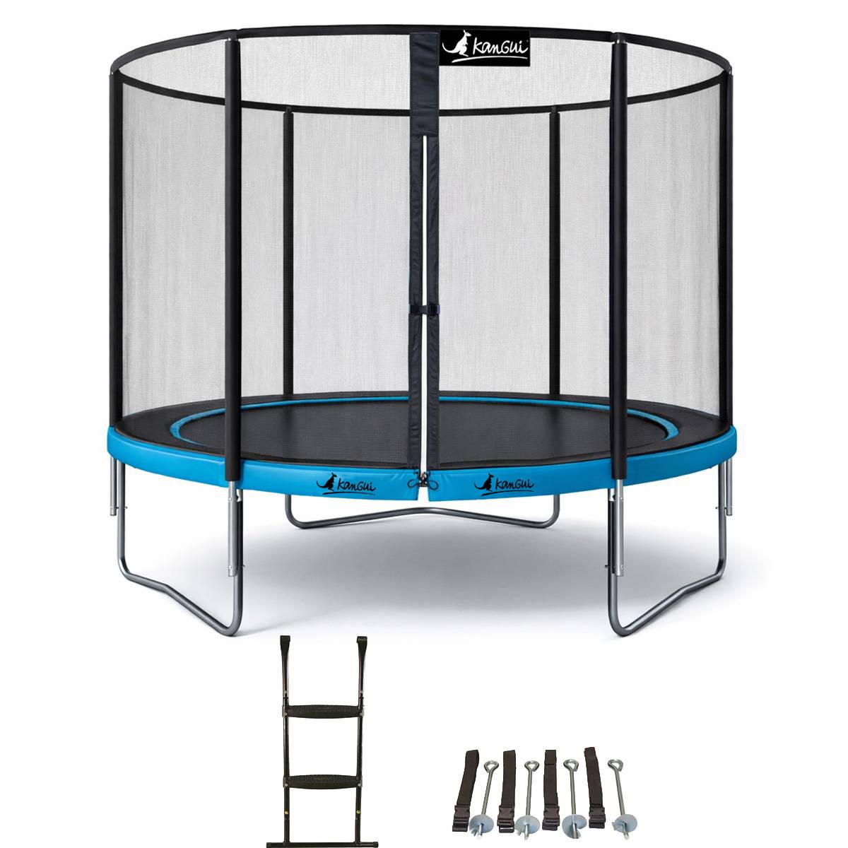 Kangui - Trampoline Ø 300cm + filet de sécurité + échelle + kit ancrage - PUNCHI 300 Bleu Kangui